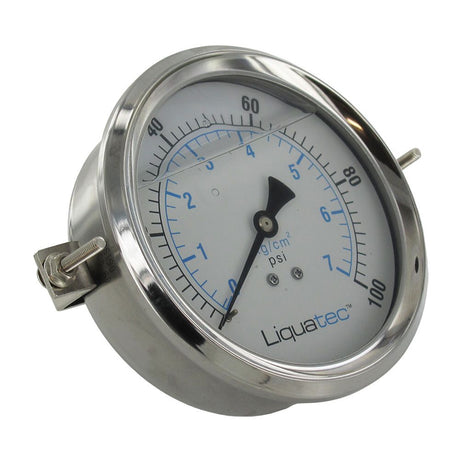 Liquatec Center Mount 4.0" Water Pressure Gauge 0-100 PSI, SS, 1/4" NPT