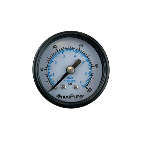 Water Pressure Gauge - 100 PSI, 1/8" MPT, 1.5" Glass Dial, Center Mount, Black Steel Case