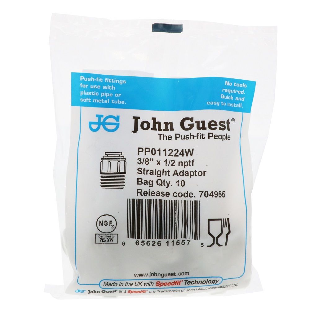 John Guest Male Connector NPTF Polypro  - 3/8 x 1/2 NPTF