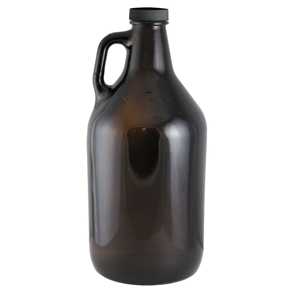 Amber 64oz Glass Beer Growler or Water Bottle With Cap