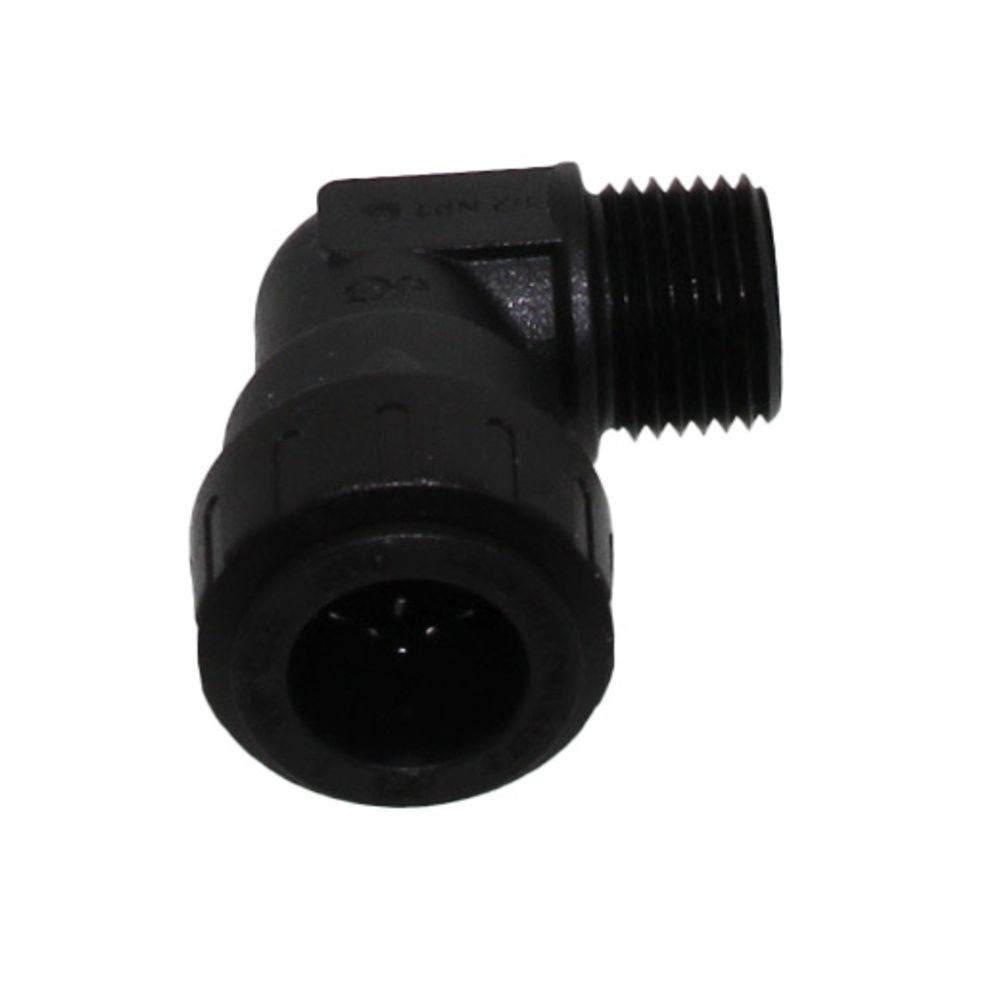 John Guest Black Male Fixed Elbow - 1/2 CTS x 1/2 MPT