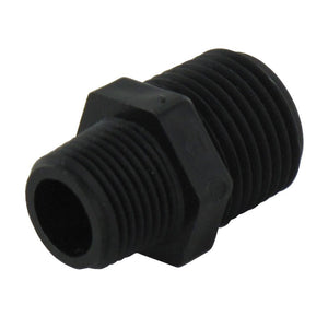 Nipple Hex - 1/2 x 3/8 MPT Black Polypropylene
