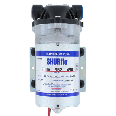 SHURflo 8005-952-490 RO Booster Pump 50 GPD 100 PSI Bypass 24VDC
