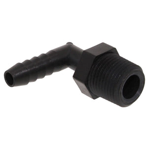 Male Elbow Barb x Male NPT - 3/8" HB x 3/8" MNPT - Black Polypropylene