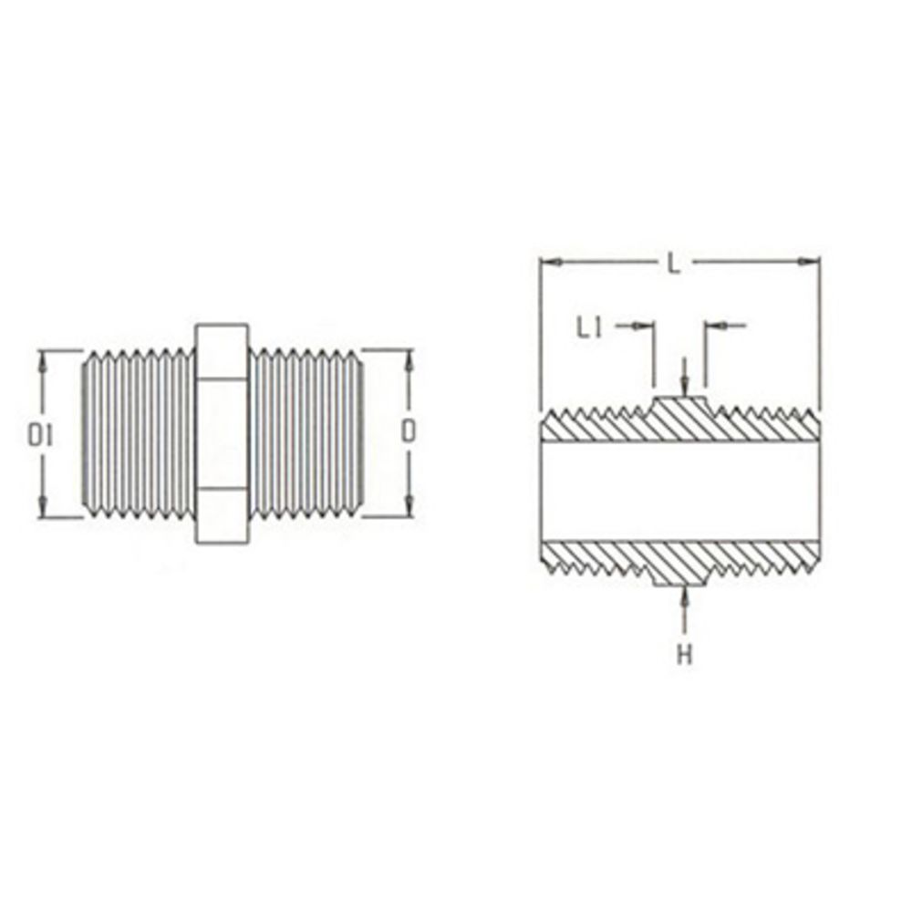 Nipple Hex - 1/2" MPT x 1/4" MPT Natural Nylon