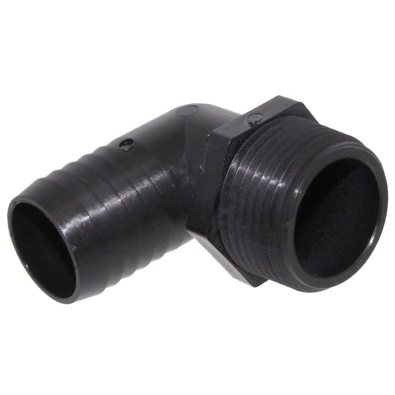 Male Elbow Barb x Male NPT - 1" HB x 1/2" MNPT - Black Polypropylene
