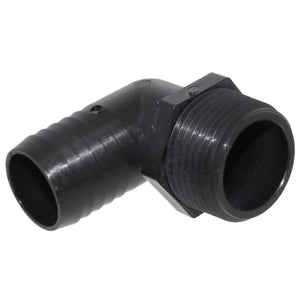 Male Elbow Barb x Male NPT - 3/4" HB x 1" MNPT - Black Polypropylene