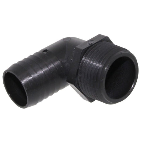 Male Elbow Barb x Male NPT - 3/4" HB x 1" MNPT - Black Polypropylene