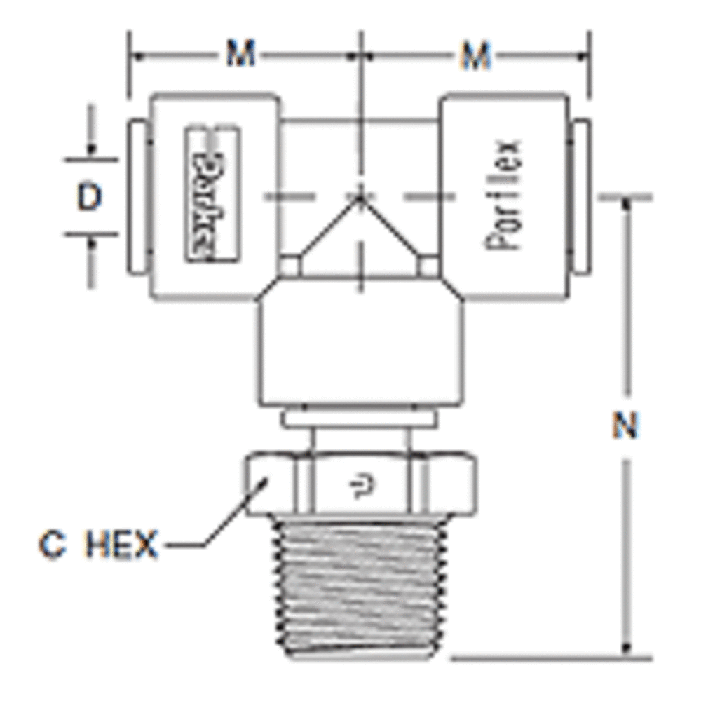 Kynar PVDF Male Branch Swivel Tee - 1/4 x 1/8 NPTF