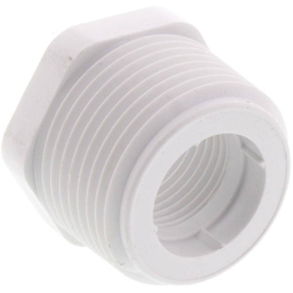 PVC Reducer Bushing - 1 MIPT x 1/2 FIPT, White