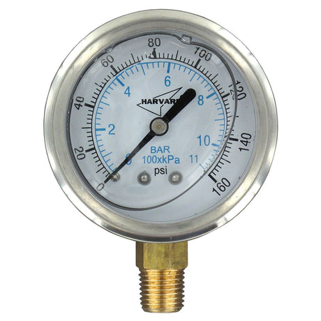 Water Pressure Gauge 160 PSI, 1/4" MPT, 2.5" Plastic Dial, Lower Mount, SS Case