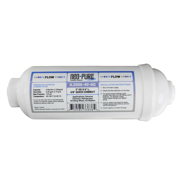 Neo-Pure Inline 2x6 GAC CTO 3/8" Quick Connect Filter