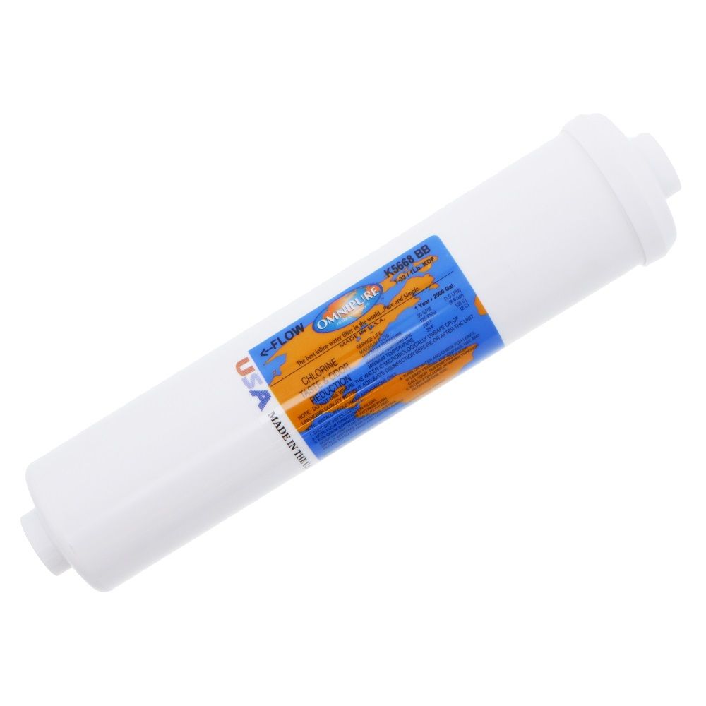 Omnipure Inline K5668-BB GAC + 1lb KDF 55 - 12" x 2.5" Filter - 1/4" FPT