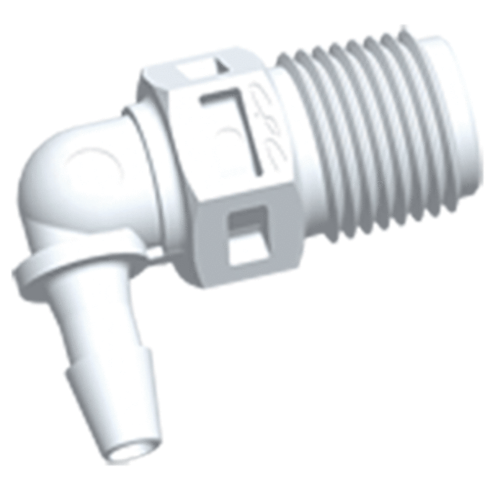 FitQuik Nylon Thread to Tube Elbow Fitting - 1/8 NPT to 1/8 Hose Barb