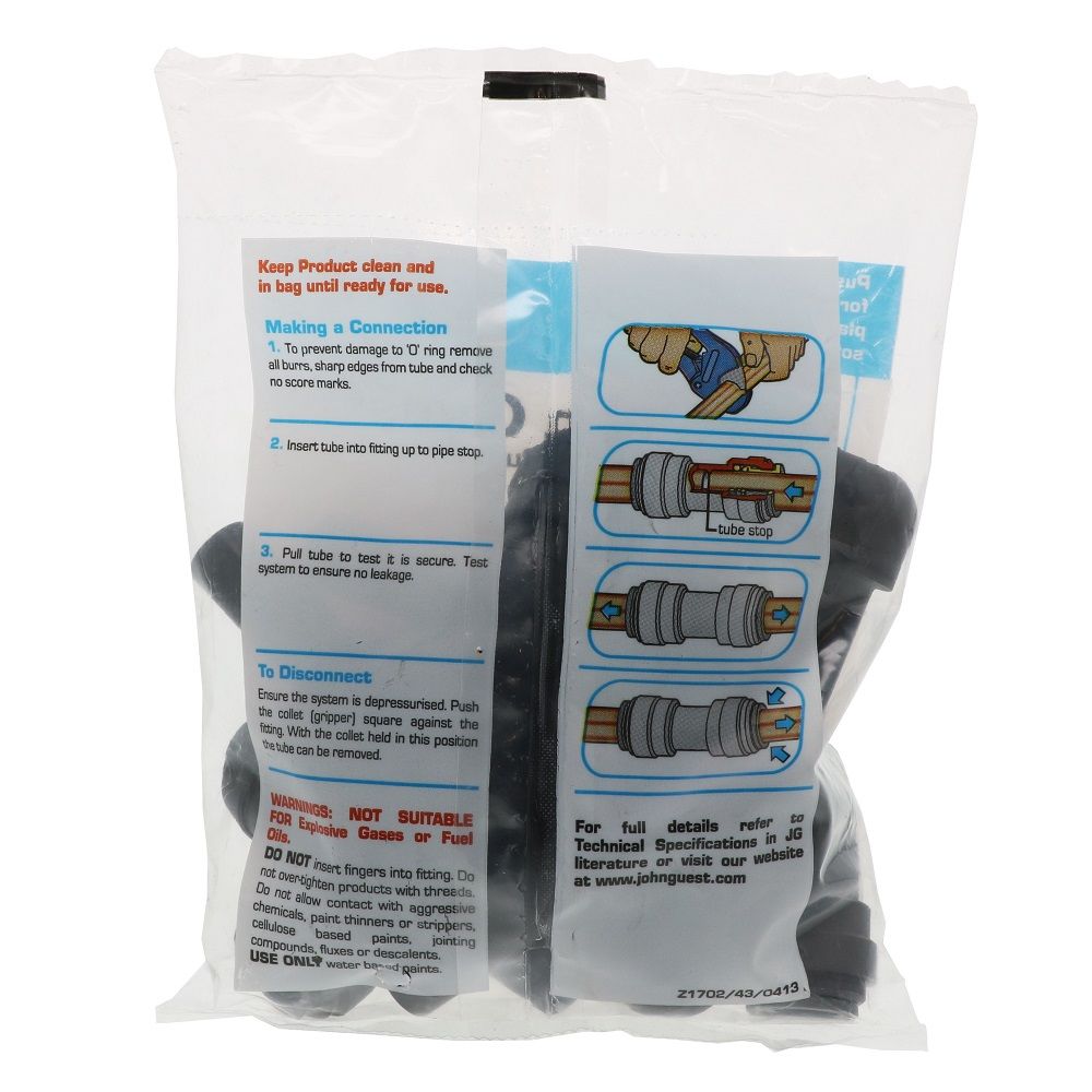 John Guest Stem Elbow Connector Black Polypropylene - 1/2 Stem x 1/2