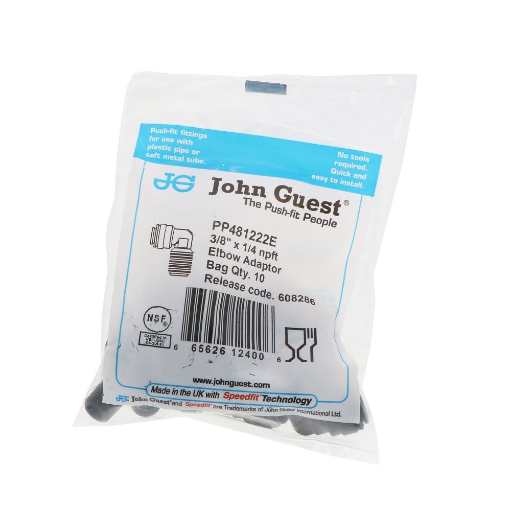 John Guest Fixed Elbow NPTF Black Polypropylene - 3/8 x 1/4 NPTF