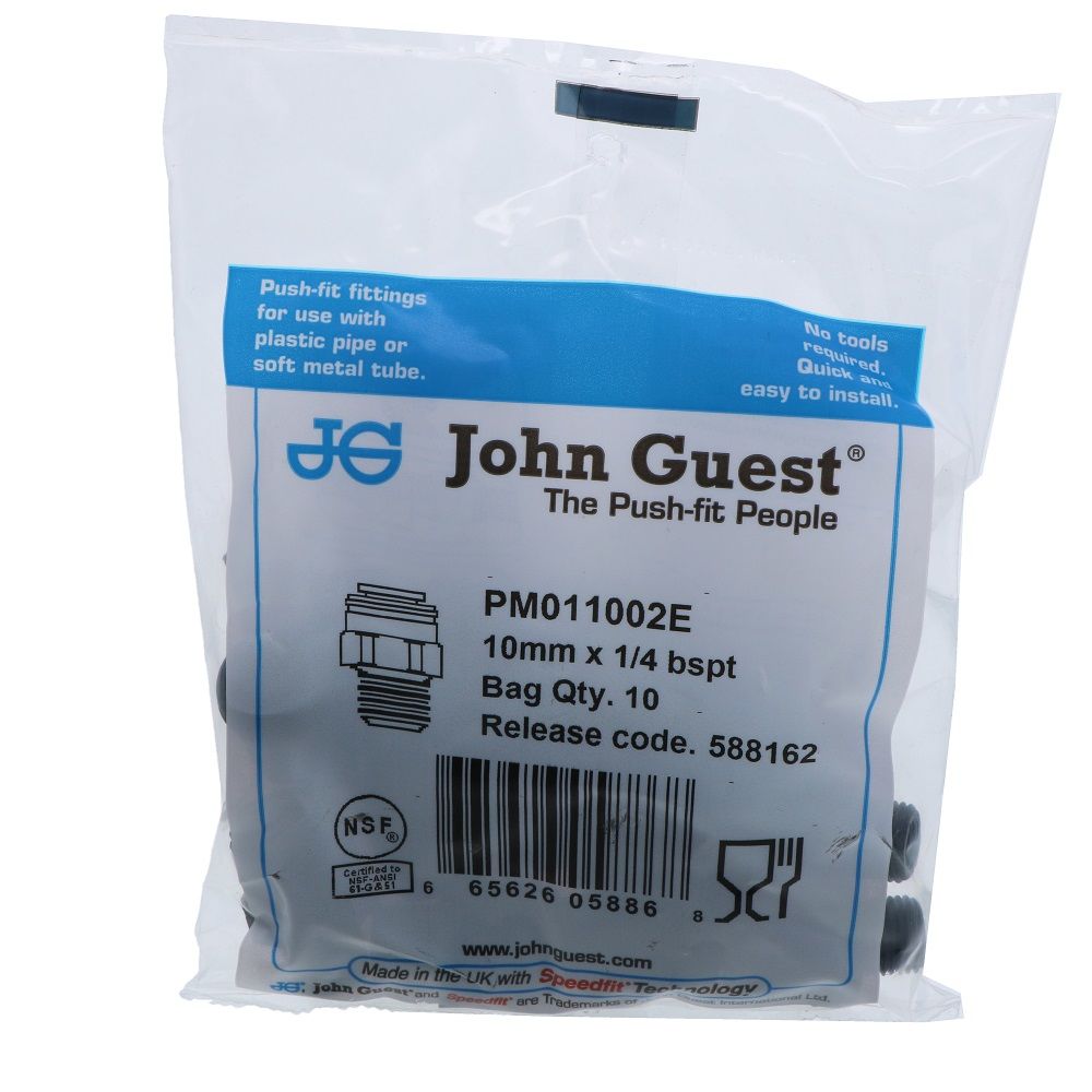 John Guest Male Connector BLACK ACETAL - 10mm x 1/4 BSPT
