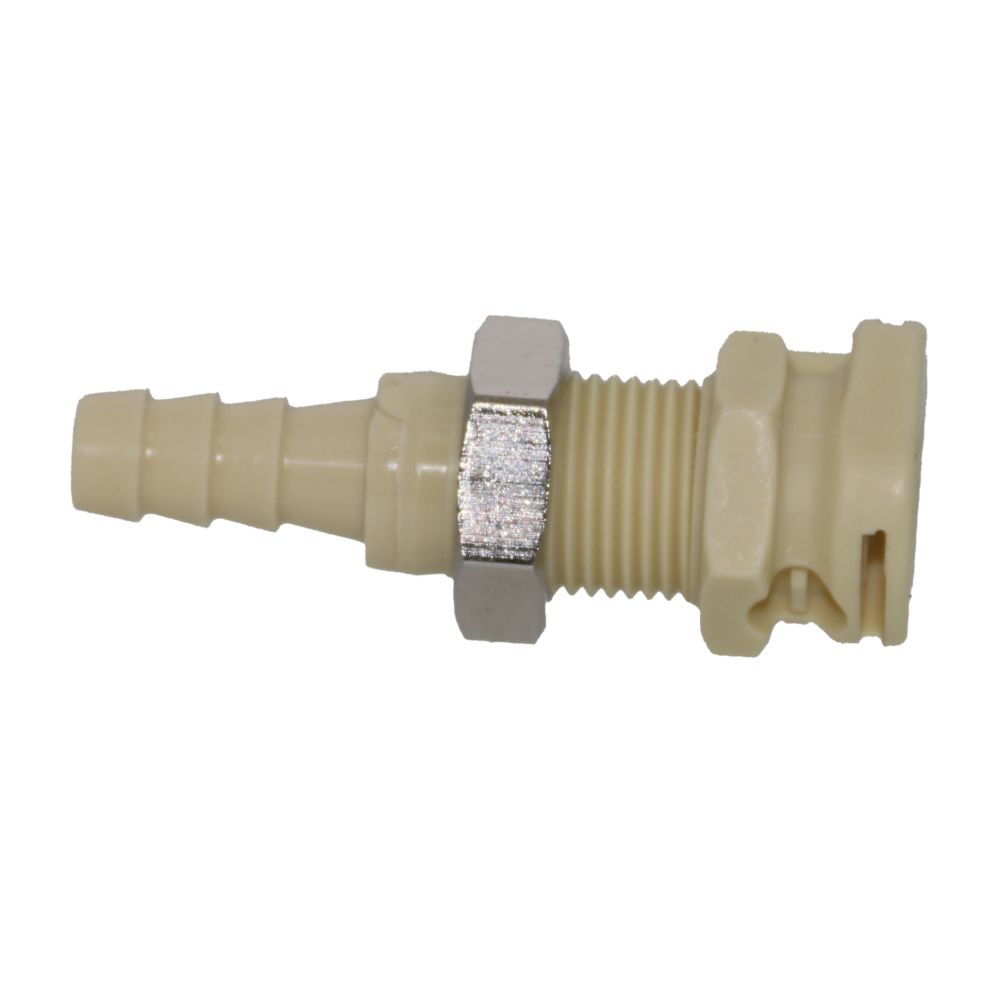 Colder PMC160412NC 1/4" Hose Barb Non-Valved Panel Mount Polypropylene Coupling Body without Clips -  Pack of 250