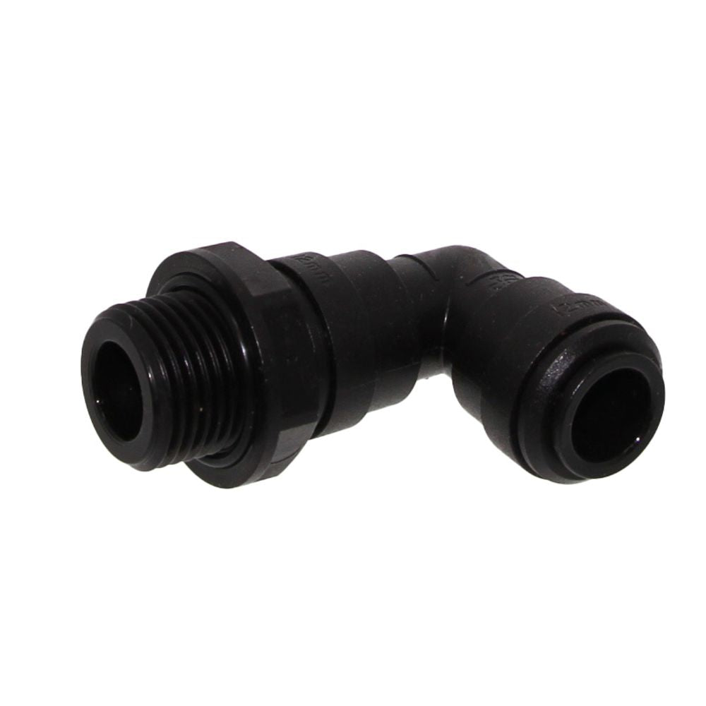 John Guest 10mm x 1/2" [BSPT] Acetal Swivel Male Elbow - Black