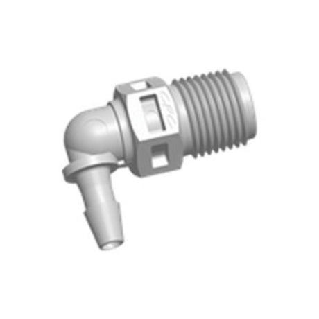 FitQuik PVDF [Kynar] Thread to Tube Elbow Fitting - 1/8 NPT to 1/8 ID Barb