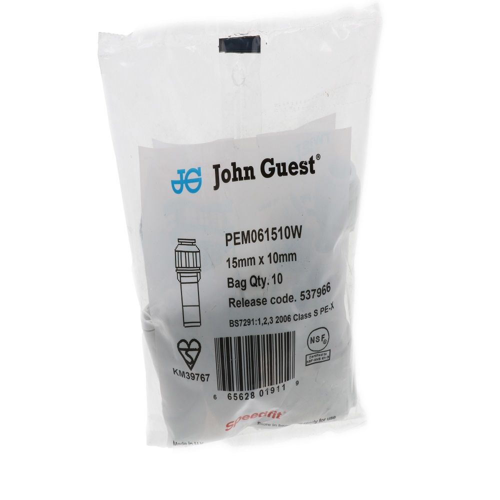 John Guest Stackable Reducer Stem - 15mm Stem x 10mm