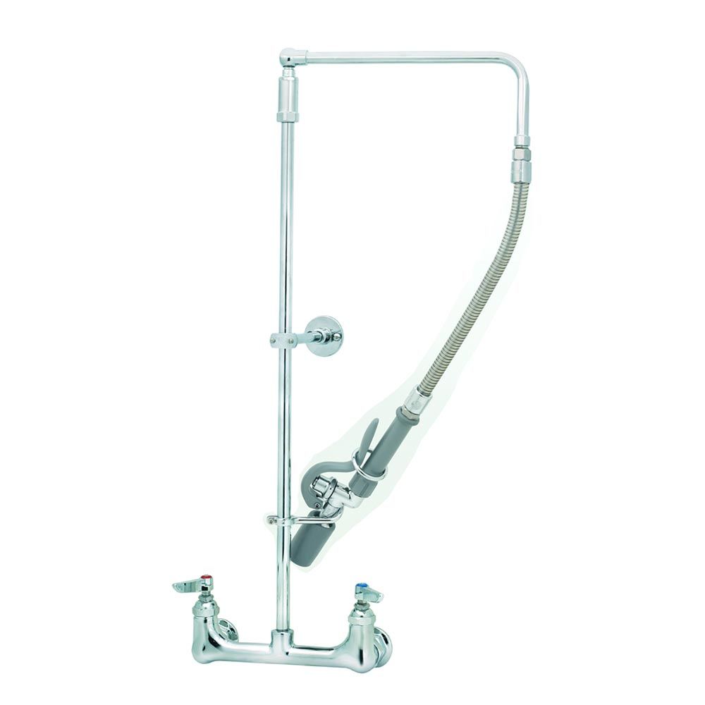 T&S Brass B-0131-BC Easyinstall Deck Mount Pre-Rinse Faucet w/ 8" Centers, 29-15/16" H, Low Flow Spray Valve and Wall Bracket