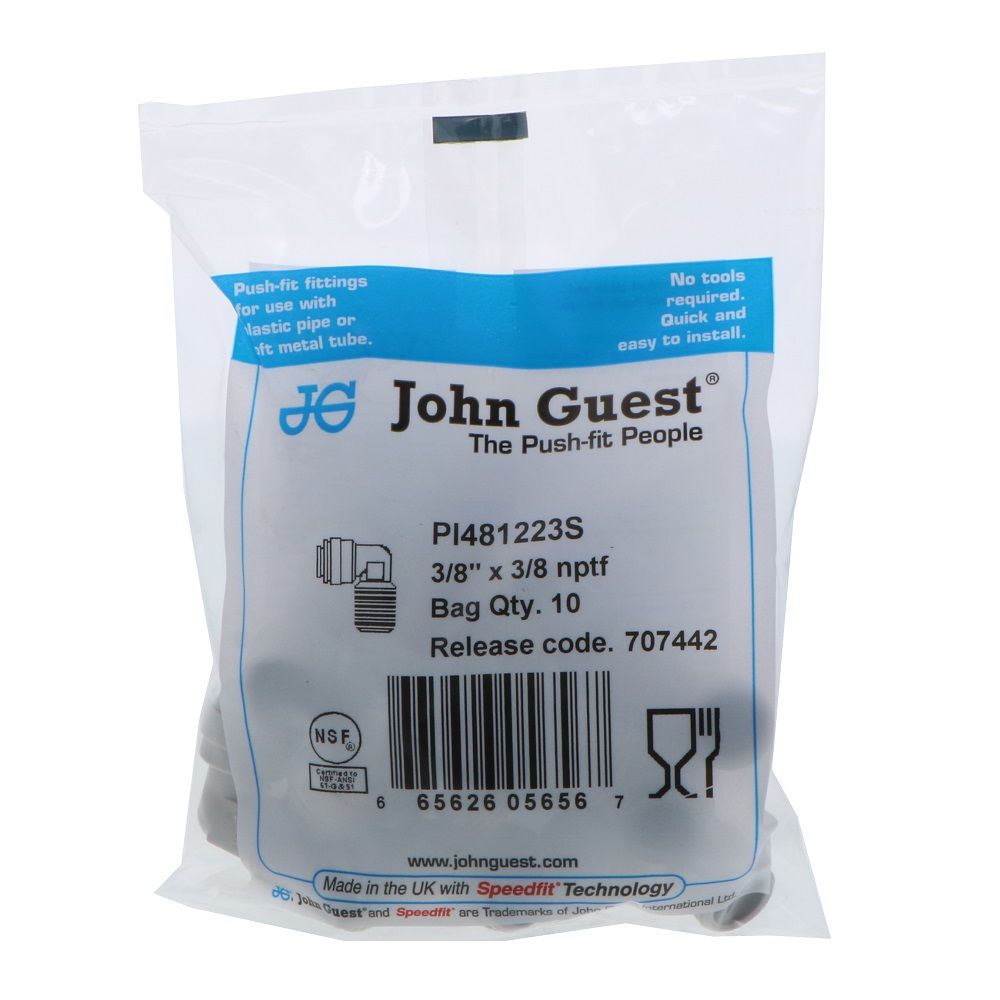 John Guest Fixed Elbow NPTF - 3/8 x 3/8  NPTF