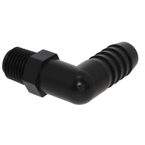 Male Elbow Barb x Male NPT - 3/8" HB x 1/8" MNPT - Black Polypropylene