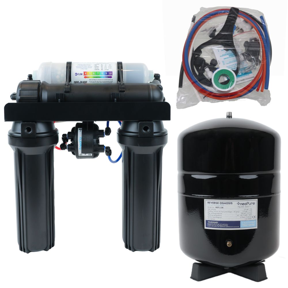 Neo-Pure Residential 4 Stage Full Solution RO System 75 GPD with Alkaline Remineralizer, Permeate Pump