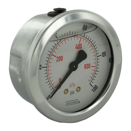 NOSHOK Center Mount 2.5" Water Pressure Gauge 0-100 PSI, SS, 1/4" NPT