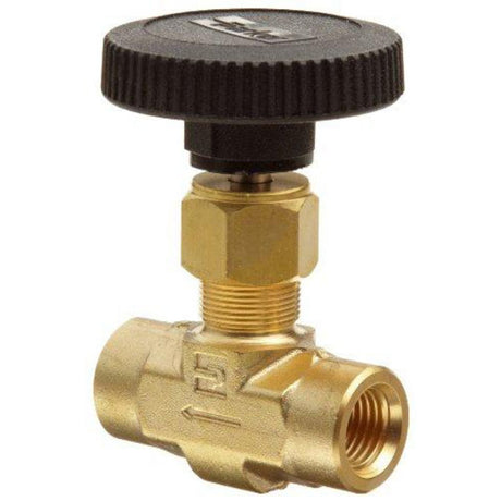 Parker 4F-V6LR-B V6 Series Inline Brass Needle Valve 1/4 FPT Blunt Stem with Hand Wheel