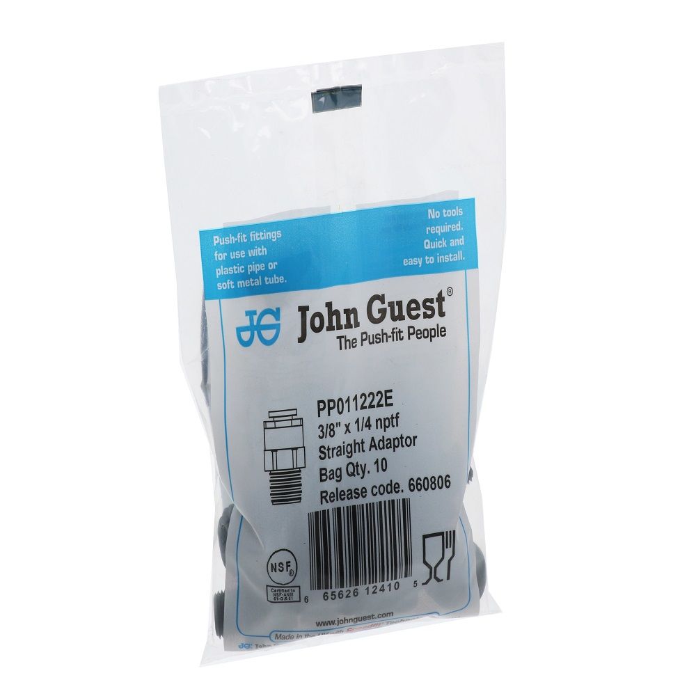 John Guest Male Connector NPTF Black Polypropylene  - 3/8 x 1/4 NPTF