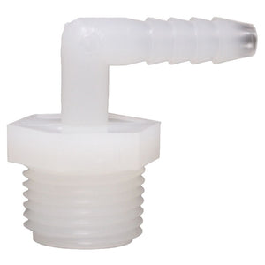 Male Elbow Barb x Male NPT - 1/4" HB x 1/2" MNPT - Natural Nylon