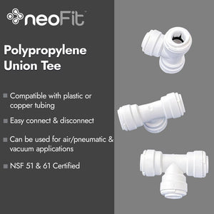 NeoFit - Polypropylene Natural White Union Tee- 1/2" tube OD