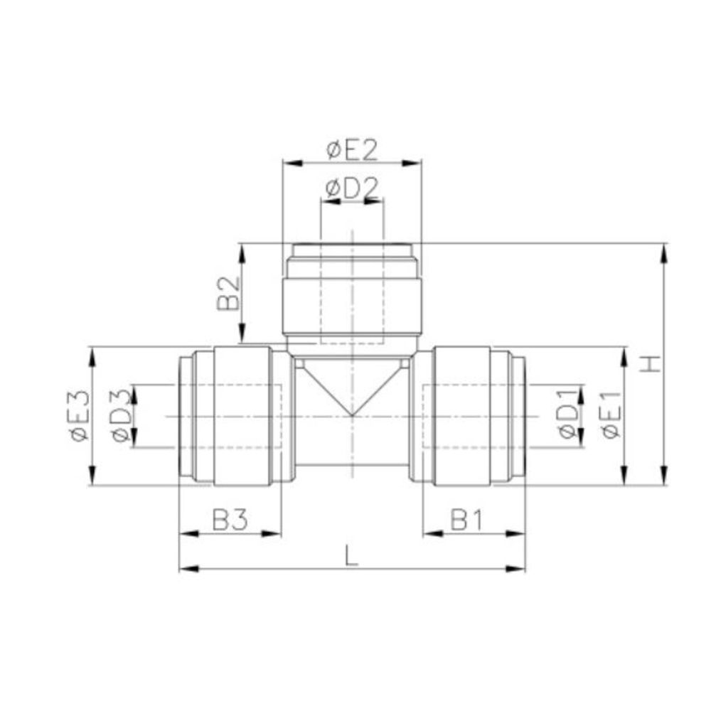 NeoFit - Acetal Black Reducing Tee 22mm run x 15mm branch