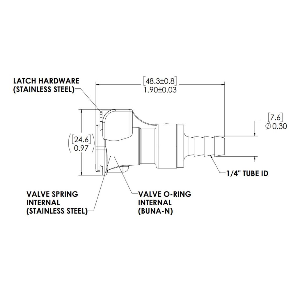 LinkTech 1/4 Hose Barb Valved In-Line Acetal Coupling Body Viton O-Ring [PLCD17004V]