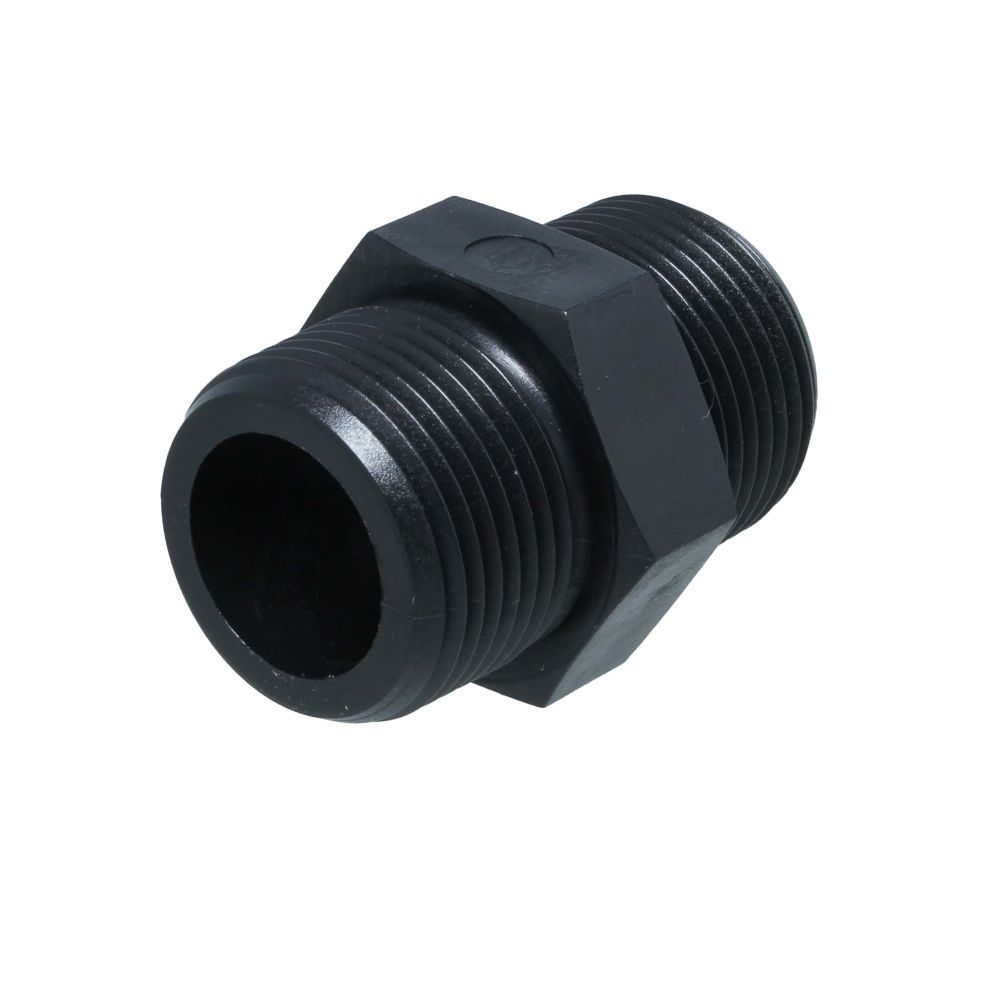 Nipple Hex - 1" x 1" MPT Black Polypropylene