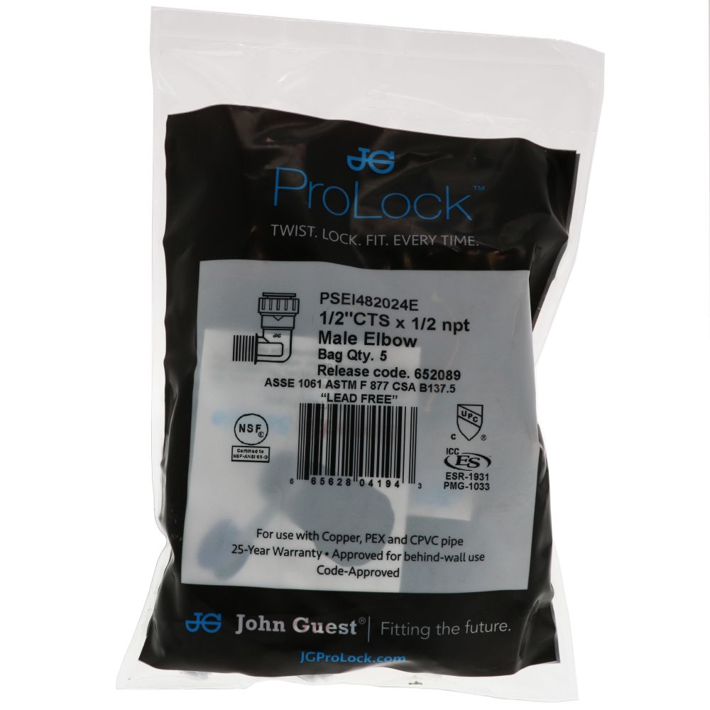 John Guest Black Male Fixed Elbow - 1/2 CTS x 1/2 MPT