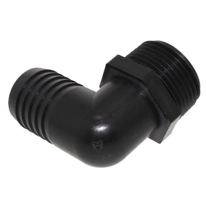 Male Elbow Barb x Male NPT - 3/4" HB x 1" MNPT - Black Polypropylene