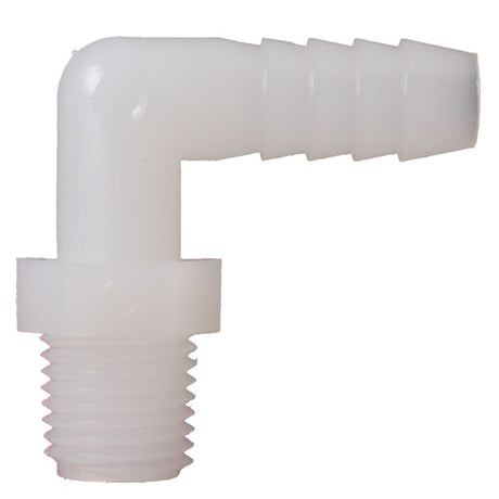 Male Elbow Barb x Male NPT - 3/8" HB x 1/4" MNPT - Natural Nylon