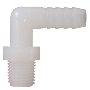 Male Elbow Barb x Male NPT - 1/4" HB x 1/8" MNPT - Natural Nylon