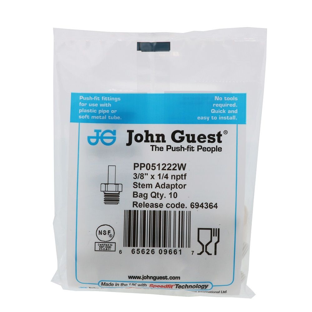 John Guest Stem Adapter Polypro  - 3/8 x 1/4 NPTF