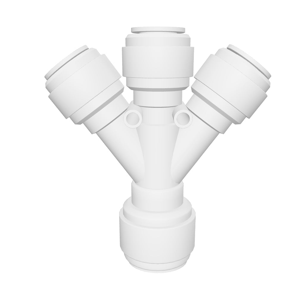 NeoFit Acetal Natural White Three Way Divider 1/2" tube x 3/8" tube