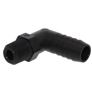 Male Elbow Barb x Male NPT - 1/4" HB x 1/8" MNPT - Black Polypropylene