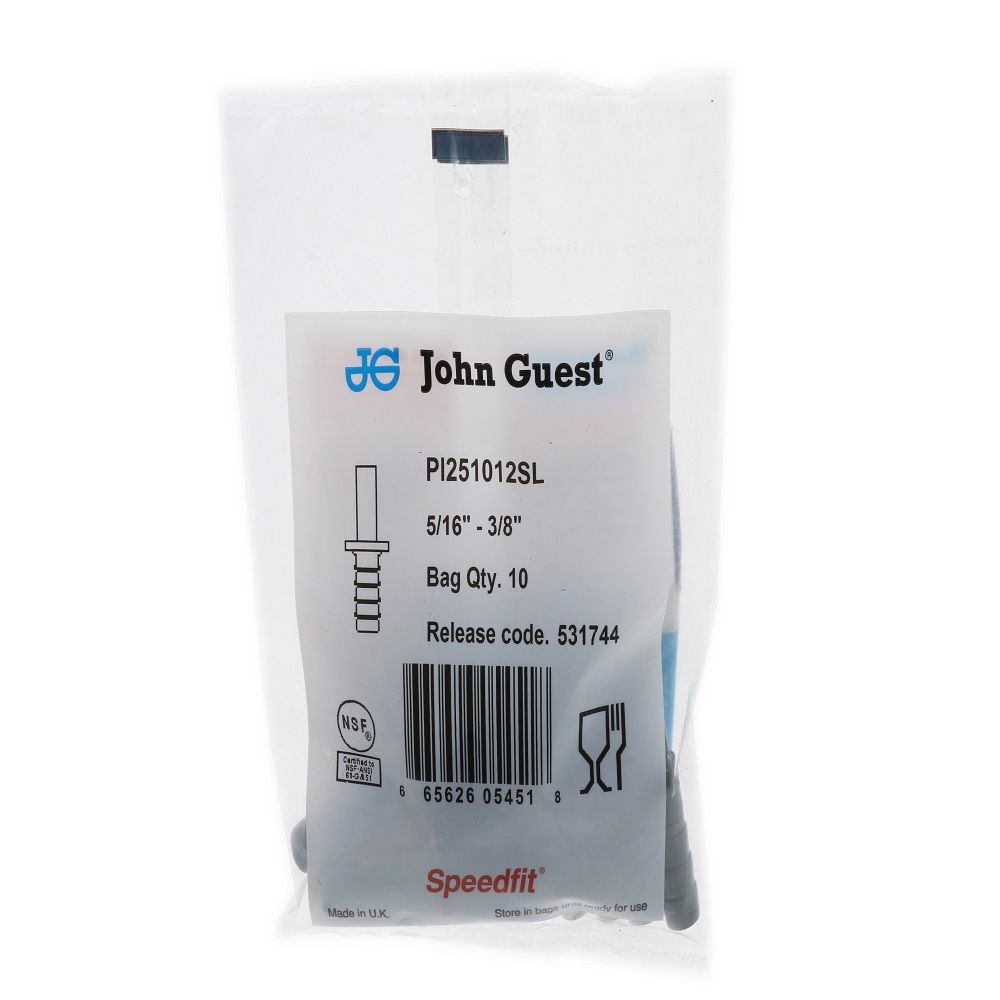 John Guest Stem Barb Connector  - 5/16 OD Stem x 3/8 ID Barb [Long]