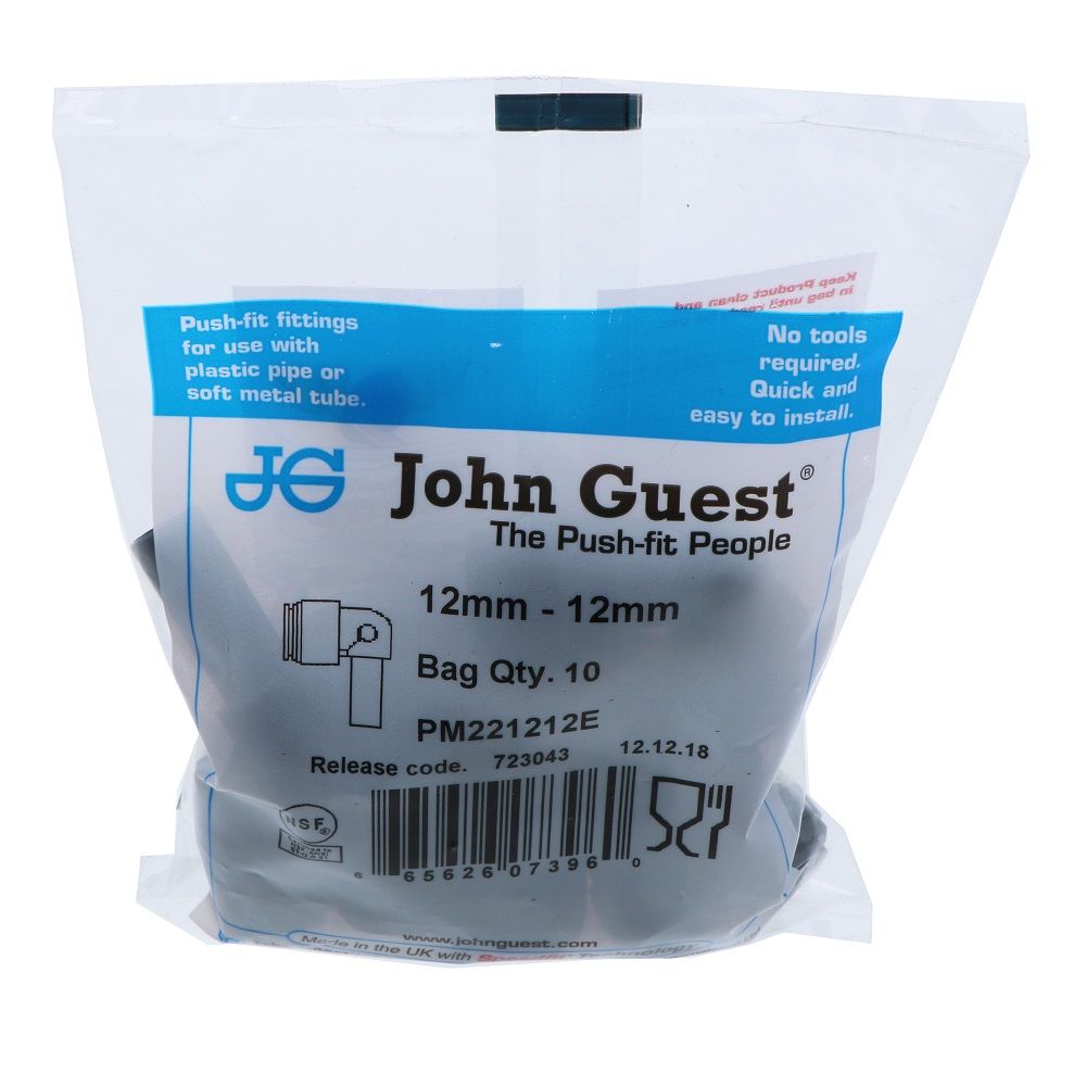 John Guest Stem Elbow BLACK ACETAL - 12mm x 12mm OD Stem
