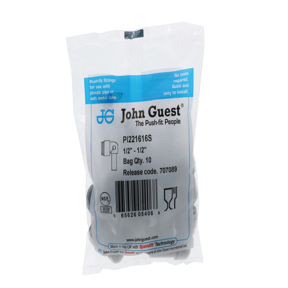 John Guest Stem Elbow Connector - 1/2 Stem x 1/2