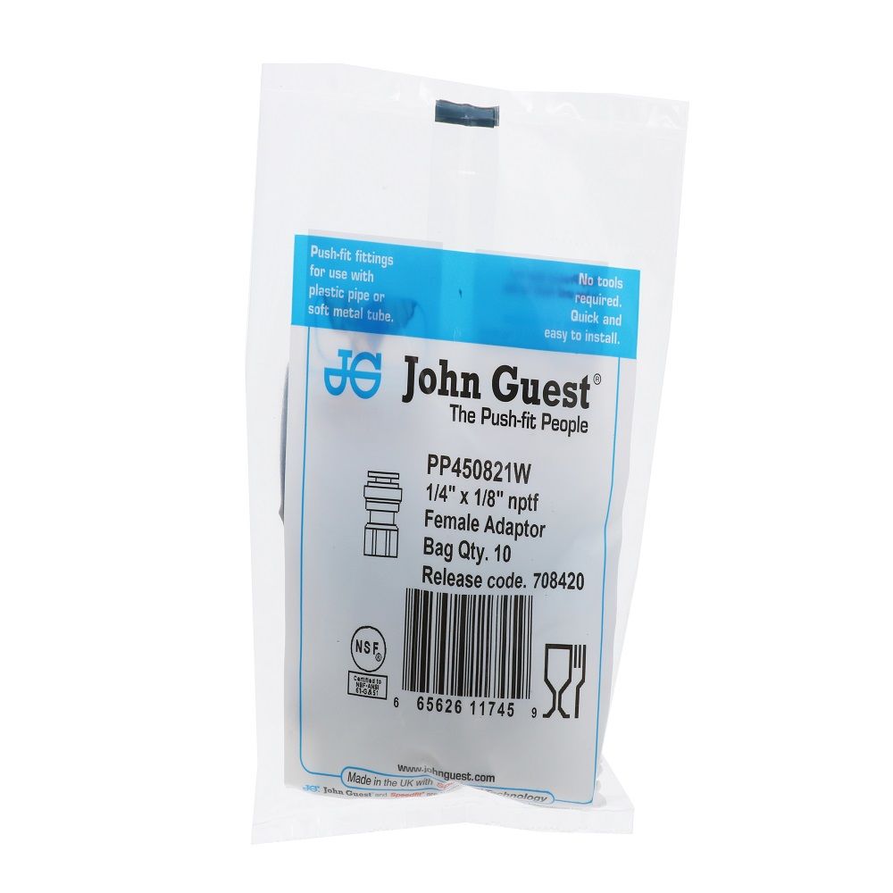 John Guest Female Adapter NPTF Polypro - 1/4 x 1/8 NPTF