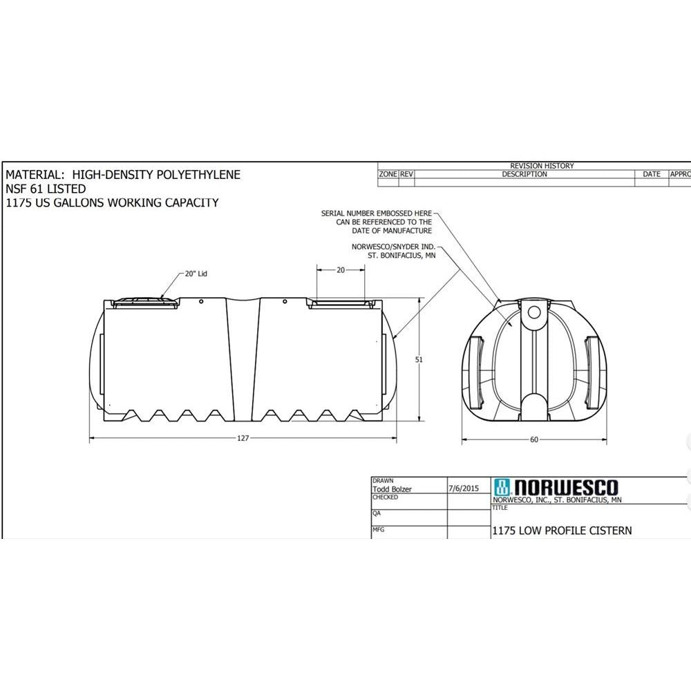 Norwesco 1175 Gallon Low Profile Tank 44405