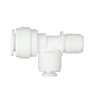 Male Run Tee Acetal 3/8 qc x 1/4 MNPT Run x 1/4 qc Branch